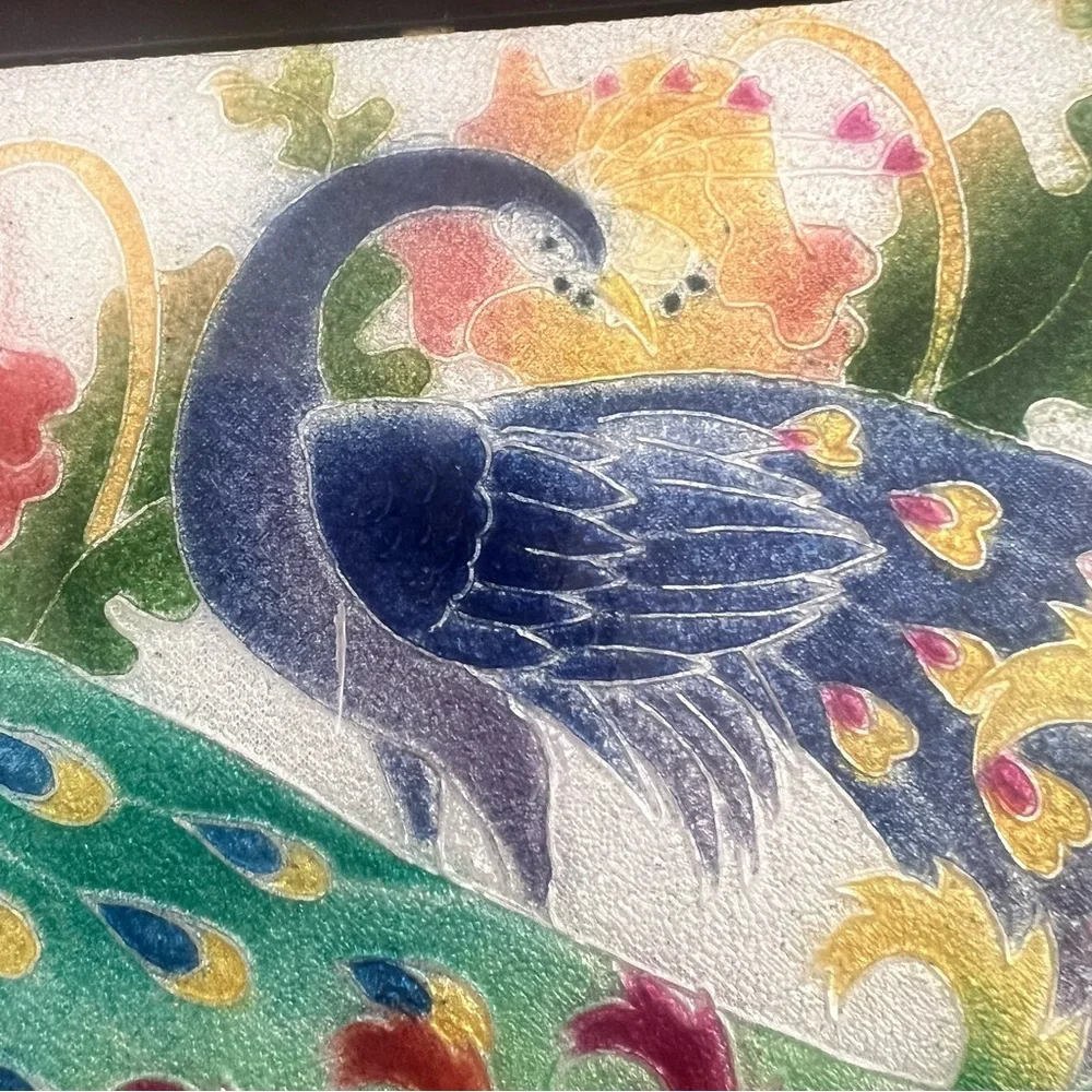 1970s‎ Sankyo Orgel Japan Wood Music Jewelry Box Bouquet Enamel Peacocks Vtg NIB